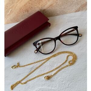 NEW Gucci GG1079O Brown Chain Cat Eye Eyeglasses Frames $650